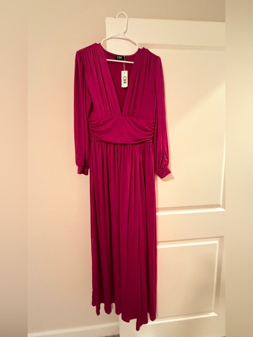 CBR Women's Magenta V-Neck Long Sleeve Maxi Dress